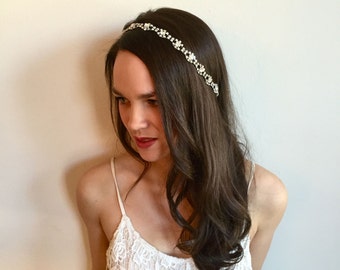 Bridal Headband-Wedding Headband-Beaded Bridal Hairband-Small Rhinestone Bridal Headband-Art Deco Crystal Beaded Bridal Headband Hairpiece-