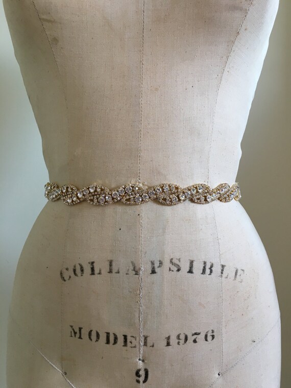 Gold Beaded Belt Sash Antique Gold Stone Embellished Indian Bridal Belt Sash  main image 3