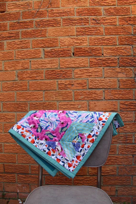Pink and Aqua Baby Quilt, Cot Quilt, Play mat, Crib Quilt, Tummy Time Blanket