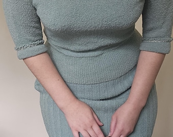 1940s 1950s Lass o'scotland Blue Knit Skirt and Top set