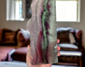 Huge fluorite slab with green and purple banding - Large fluorite crystals - Crystal home decor - natural crystals - banded fluorite