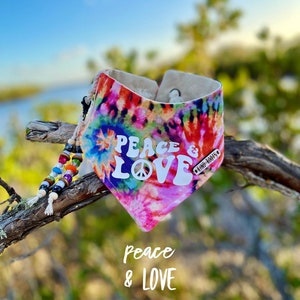 Peace & love dog bandana - Peace dog bandanas - Tie dye dog bandanas - Cat bandana - No war dog bandanas - World peace dog bandana