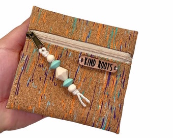 Cork coin purse - Boho coin purse - Gifts for her - Small bags - Silicon beaded bag - Small coin purse - Christmas gifts