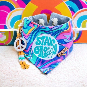 Stay Groovy dog bandana- Hippie dog bandanas - Groovy cat bandana - Bandanas for cats - Peace sign dog bandana - Psychedelic dog bandanas