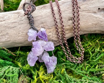 Extra long natural Amethyst necklace on an adjustable chain - Crystal jewelry- Natural crystal jewelry - Crystal necklaces - Crystal healing