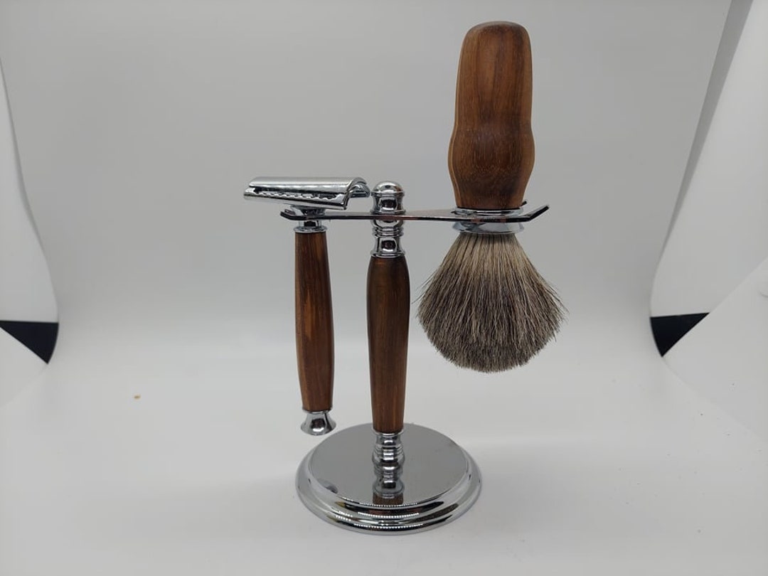 Double Edge Safety Razor Set With Stand, Brush, and Razor Made From ...
