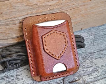 Brown Leather Pouch/Case/Compatible With Zippo Lighter/Belt Loop/Handmade/Hand-stitched/Unique-New