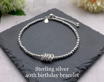 Sterling Silver 40th birthday bracelet. 40 birthday gift. Silver circle bracelet. 40th birthday gift for women. Milestone bracelet