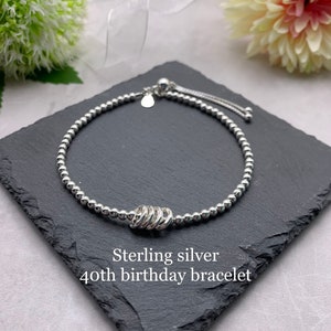 Sterling Silver 40th birthday bracelet. 40 birthday gift. Silver circle bracelet. 40th birthday gift for women. Milestone bracelet