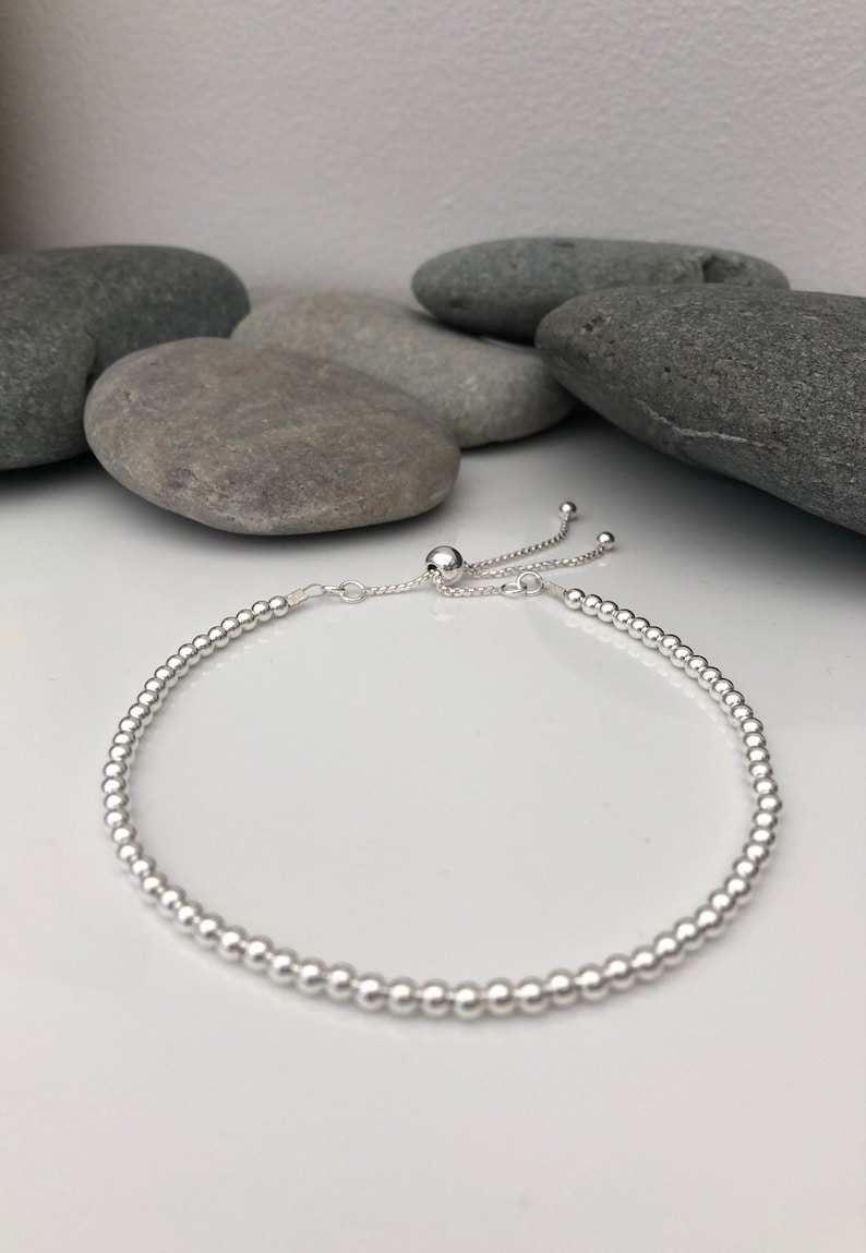 Simple Sterling Silver Beaded Bracelet With Slider Clasp. Etsy UK