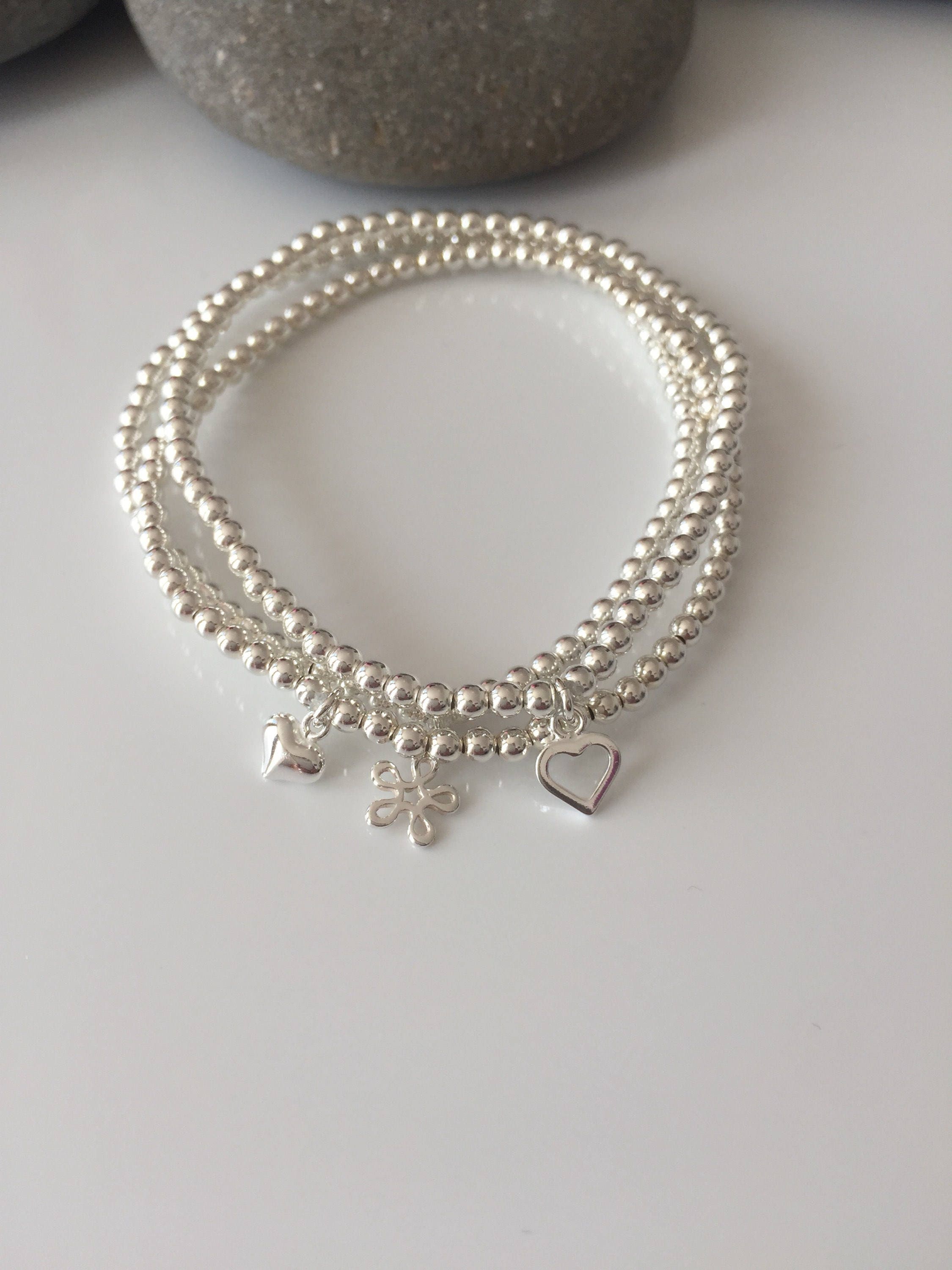 Sterling Silver Stacking Bracelets. Set of 3. Delicate Stacking