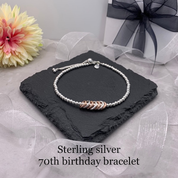 70th birthday bracelet. 70th birthday gift.  70th birthday gift for women. Sterling silver 70th bracelet. 70th gift. 70th jewellery. 70th