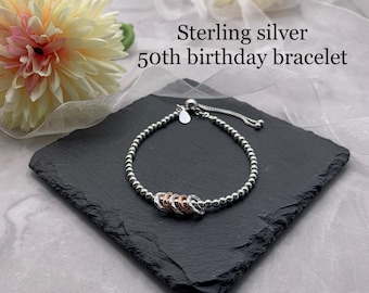 Silver 50th birthday bracelet 50 birthday gift. 50th birthday gift for women. Sterling silver 50th bracelet