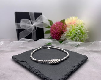 Sterling Silver 60th bracelet. 60th birthday gift. 60th birthday gift for her. 60th birthday jewellery. Silver Stretch bracelet