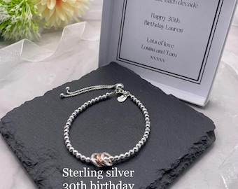 Sterling Silver 30th bracelet. 30th birthday gift. 30th birthday gift for her. 30th jewellery. 30th milestone bracelet. 30th gift.