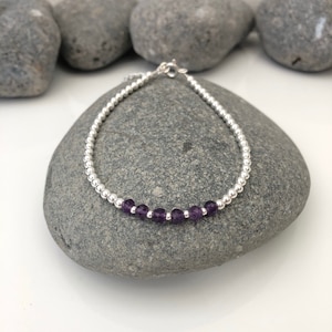 Sterling silver 60th amethyst birthday jewellery. February Birthstone bracelet. Milestone gift