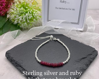 Ruby Gemstone Beaded Bracelet. July Birthstone Jewellery
