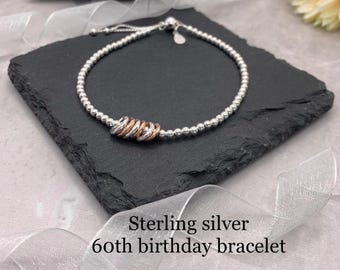 Geburtstagsarmband Silber 60. 60 Geburtstagsgeschenk. 60 Jahre Geburtstagsarmband. Geburtstagsarmband. Meilenstein Armband. 60er Jahre Armband. 60er Geschenk.