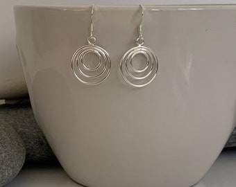 Sterling Silver Triple Circle Earrings. Silver dangle earrings. Circle earrings. Graduating Circle Earrings. Gift For Her. Mother's Day