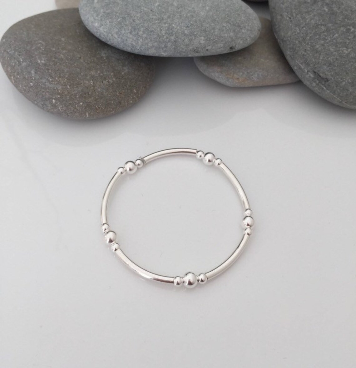 Sterling silver stretch bracelet. Stacking bracelets. Beaded Etsy