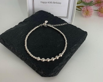 Silver 60th birthday bracelet 60 birthday gift. 60th birthday gift for women. Sterling silver 60th bracelet. 60th birthday bracelet