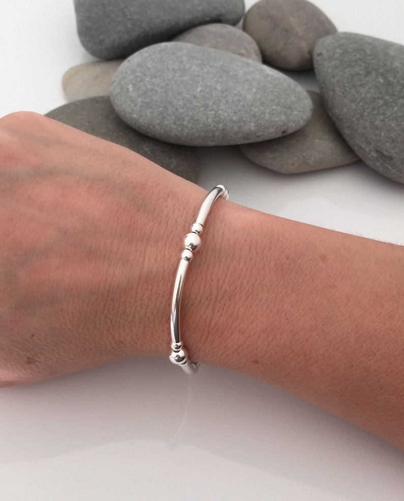 Sterling Silver Stretch Bracelet. Stacking Bracelets. Beaded Etsy