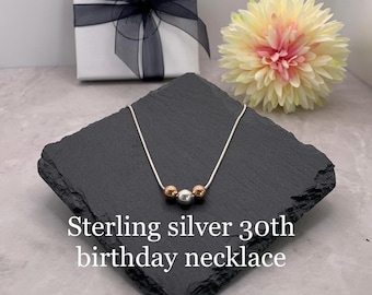 30th birthday necklace. Silver 30th necklace. 30th birthday gift for women. 30th gift for her. 30th jewellery. Gift for 30th birthday. 30th