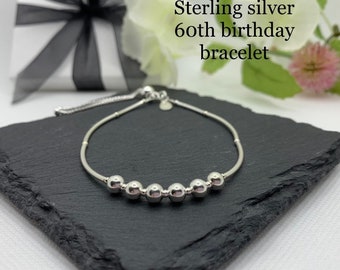Sterling Silver 60th Birthday Bracelet, Milestone Gift