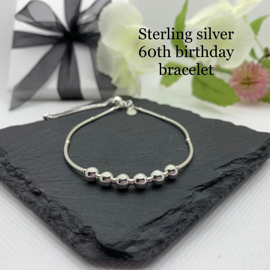 Silver 60th Birthday Bracelet 60 Birthday Gift. 60th Birthday Gift