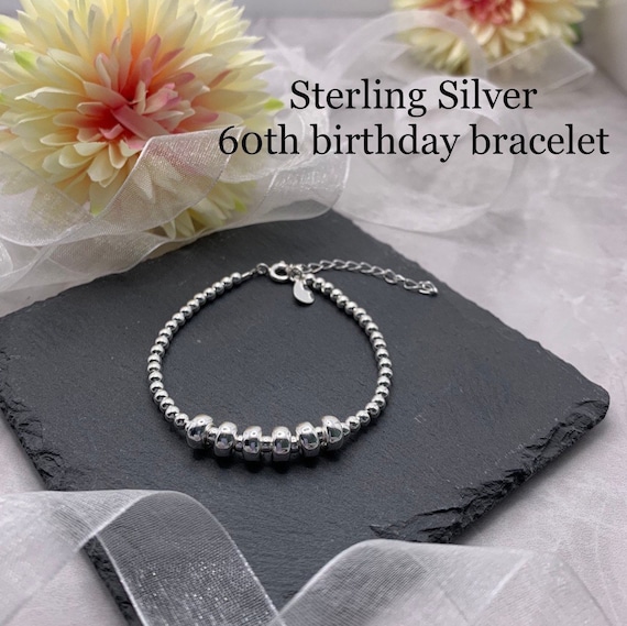 Silver Plated Beaded Bracelet Sixtieth Birthday Present Gift Jewellery 60th Idea 
