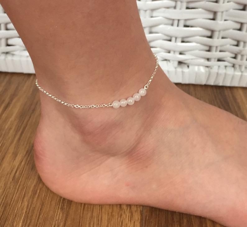 White gemstone anklet. White jade ankle bracelet. Gemstone Etsy