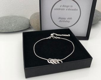 Silver 40th birthday bracelet 40 birthday gift. 40th birthday gift for women. Sterling silver 40th bracelet