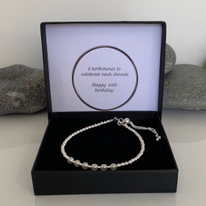 Silver 60th birthday bracelet. 60th birthday gift. 60th gift for women. June Birthstone Bracelet. Pearl bracelet. 60th Bracelet