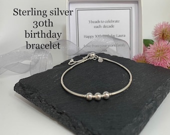 Sterling Silver 30th birthday charm bracelet. 30th birthday gift. 30th birthday gift for women. 30th milestone jewellery. 30th gift. 30th