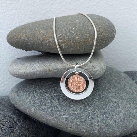 Mixed Metal Necklace Silver Circle Silver Disc Necklace