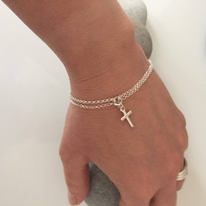 Sterling silver cross bracelet. Silver crucifix bracelet. Religious bracelet. Cross bracelet.