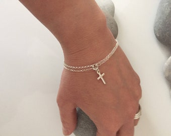 Sterling silver cross bracelet. Silver crucifix bracelet. Religious bracelet. Cross bracelet.