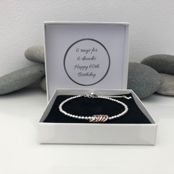 Silver 60th birthday bracelet. 60 birthday gift. Sterling Silver circle bracelet. Birthday bracelet. Milestone bracelet. 60th bracelet.