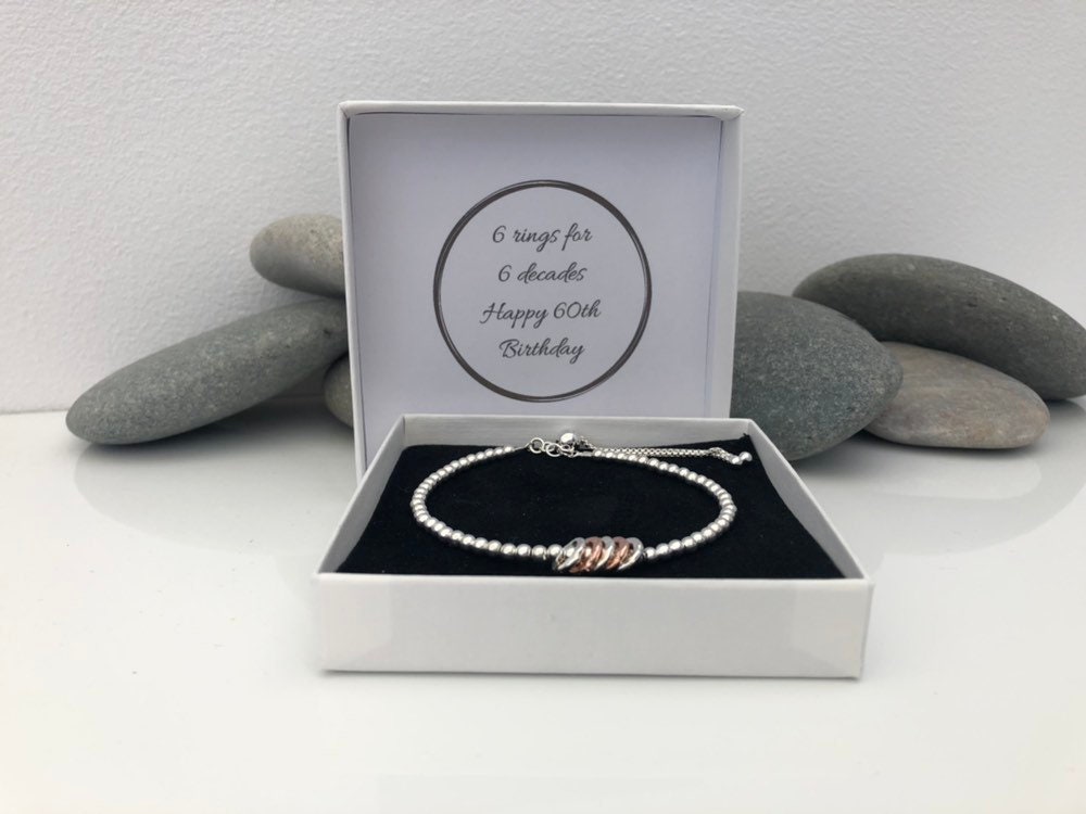 Silver 60th Birthday Bracelet. 60 Birthday Gift. Sterling Silver