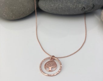 Rose gold tree of life necklace. Tree of life pendant. Rose gold vermeil tree of life charm necklace