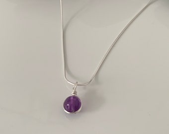 Amethyst necklace. Sterling silver wire wrap necklace. Amethyst pendant. Amethyst jewellery. Amethyst gemstone necklace. February birthstone