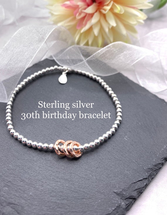 Sterling Silver 30th Bracelet. 30th Birthday Gift. 30th Birthday Gift for Her. 30th Jewellery. Silver Stretch Bracelet Etsy