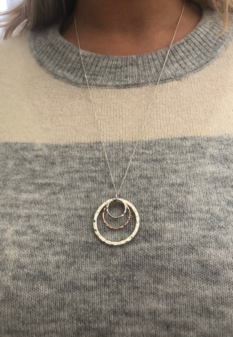 Circle Necklace. Long Circle Necklace. Mixed Metal Necklace. Etsy UK