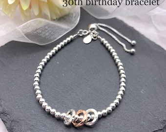 Sterling Silver 30th bracelet. 30th birthday gift. 30th birthday gift for her. 30th jewellery. 30th birthday bracelet. Milestone bracelet.