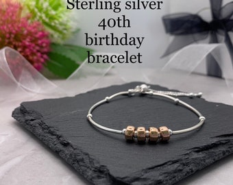 Silver 40th birthday bracelet.  40th birthday gift. 40th milestone bracelet. Sterling silver 40th bracelet. 40th bracelet. 40th gift.