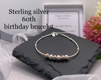 Geburtstagsarmband Silber 60. 60 Jahre Geburtstagsarmband. 60er Jahre Geburtstagsgeschenk für Frauen. 60er Jahre Sterling Silber Armband. 60er Jahre Armband. Meilenstein