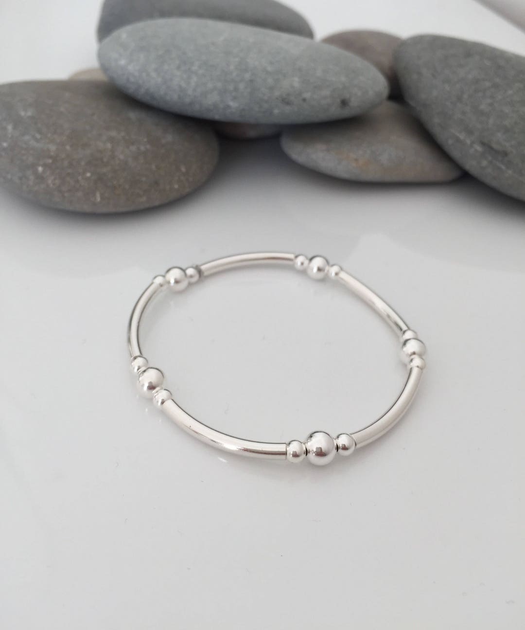Sterling Silver Stretch Bracelet. Stacking Bracelets. Beaded