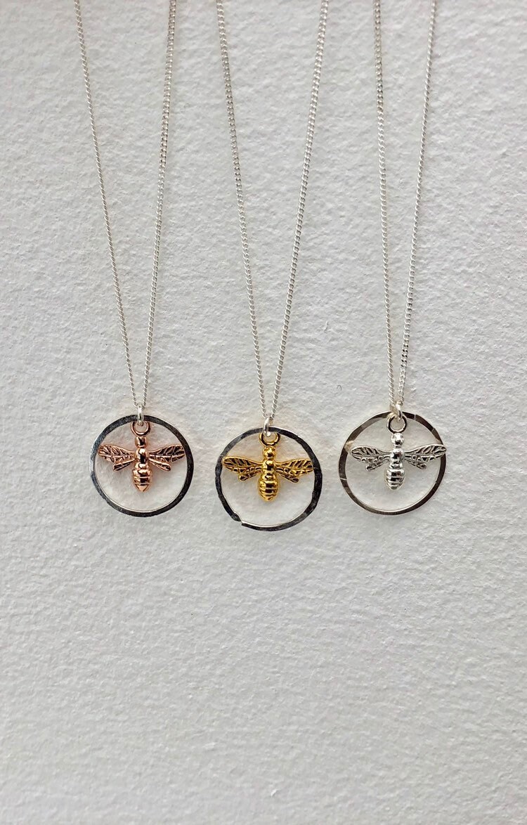 Sterling Silver Bee Necklace. Rose Gold 