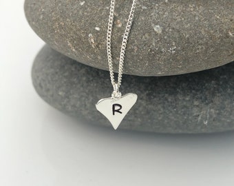 Silver Personalised Heart Necklace. Monogram Necklace. Heart Pendant