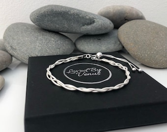 Sterling Silver woven bracelet. Silver braided friendship bracelet. Braided silver chain bracelet. Mother's Day gift. Gift for her